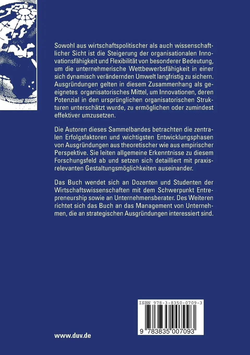 Rückseite: 9783835007093 | Unternehmertum und Ausgründung | Harald Pechlaner (u. a.) | Buch | xi