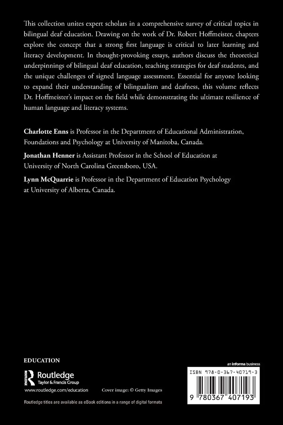Rückseite: 9780367407193 | Discussing Bilingualism in Deaf Children | Charlotte Enns (u. a.)