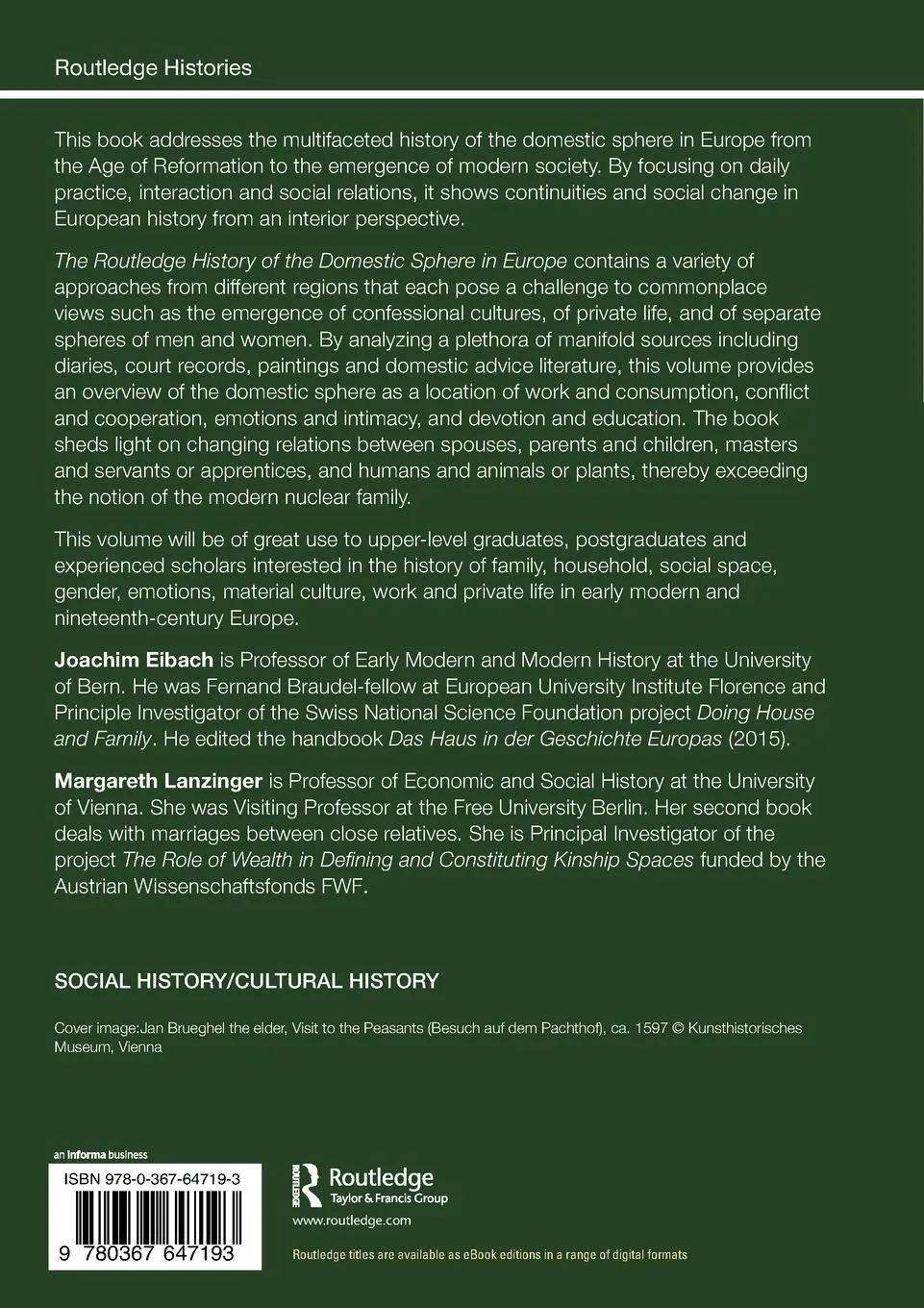 Rückseite: 9780367647193 | The Routledge History of the Domestic Sphere in Europe | Taschenbuch
