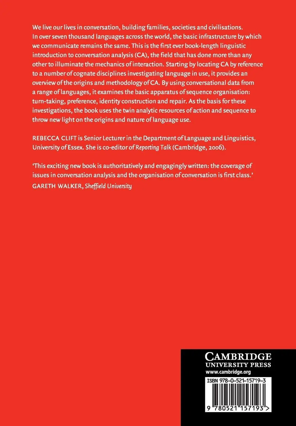 Rückseite: 9780521157193 | Conversation Analysis | Rebecca Clift | Taschenbuch | Englisch | 2019