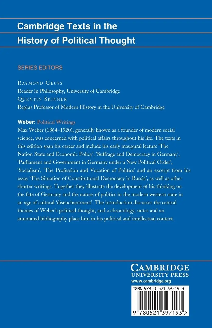 Rückseite: 9780521397193 | Weber | Political Writings | Max Weber | Taschenbuch | Englisch | 2013