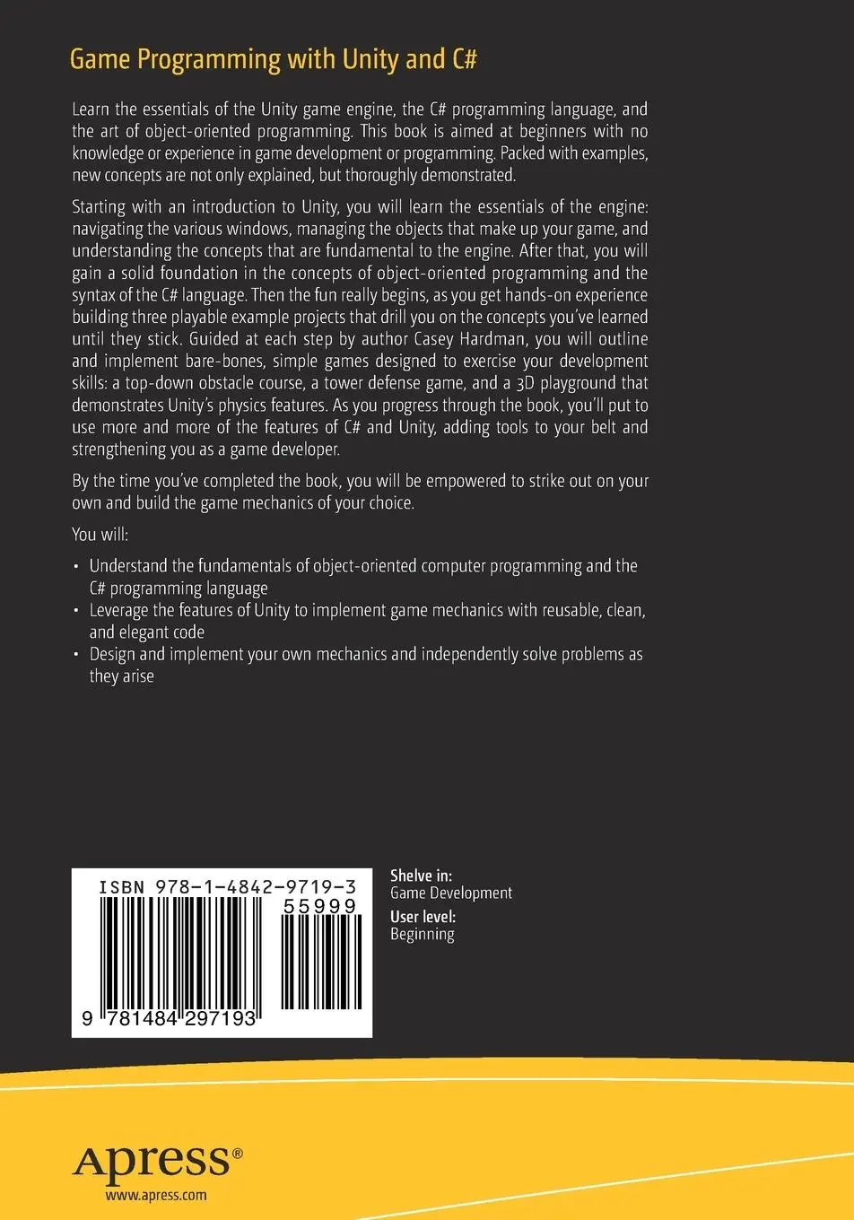 Rückseite: 9781484297193 | Game Programming with Unity and C | A Complete Beginner's Guide | Buch