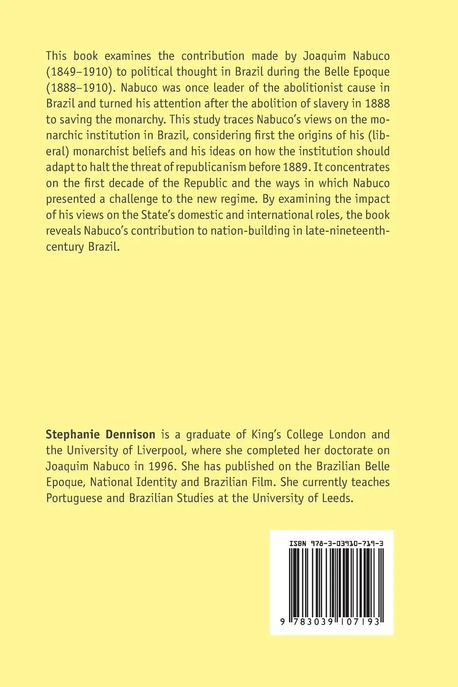 Rückseite: 9783039107193 | Joaquim Nabuco | Stephanie Dennison | Taschenbuch | Englisch | 2006