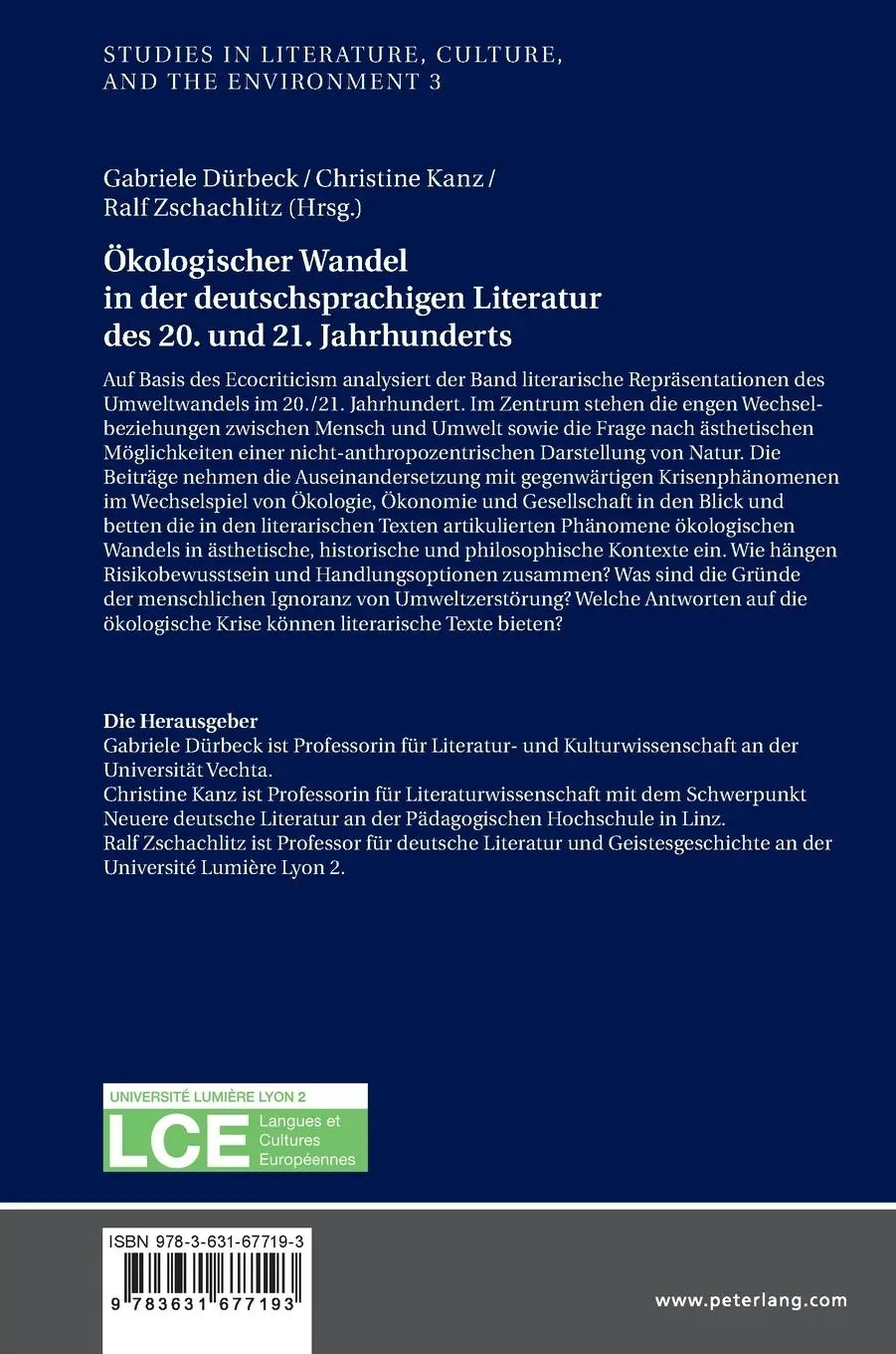 Rückseite: 9783631677193 | Ökologischer Wandel in der deutschsprachigen Literatur des 20. und...