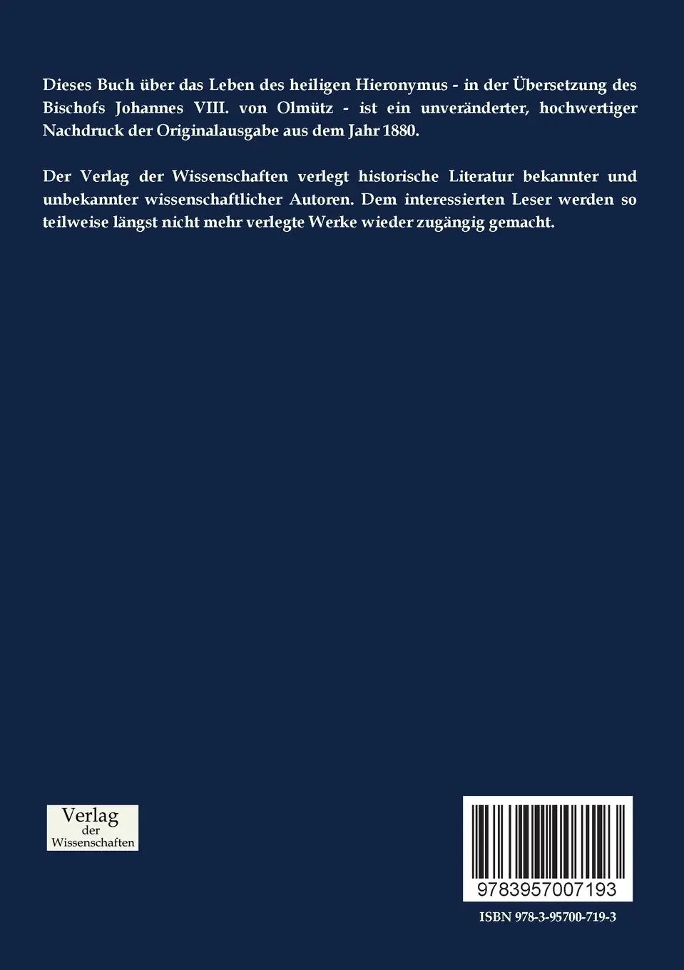 Rückseite: 9783957007193 | Das Leben des heiligen Hieronymus | Johann von Neumarkt | Taschenbuch