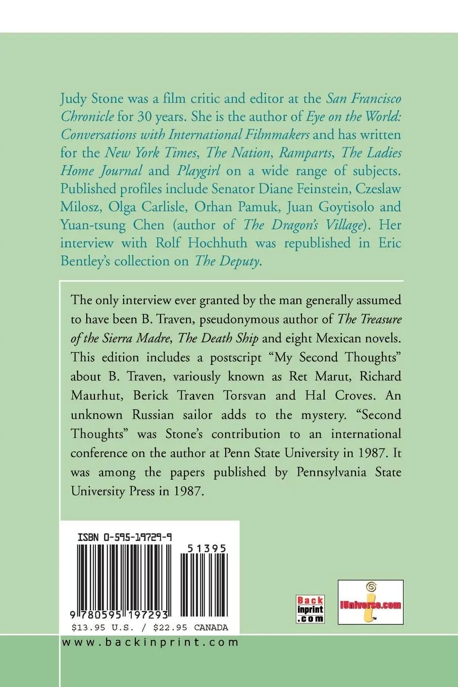 Rückseite: 9780595197293 | The Mystery of B. Traven | Judy Stone | Taschenbuch | Englisch | 2001