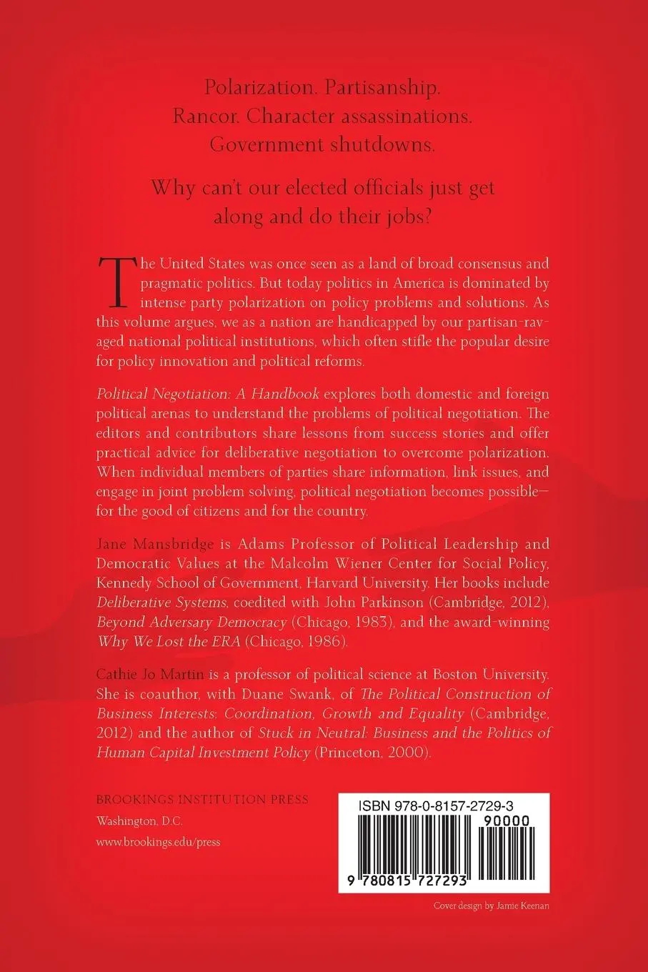 Rückseite: 9780815727293 | Political Negotiation | A Handbook | Jane Mansbridge (u. a.) | Buch