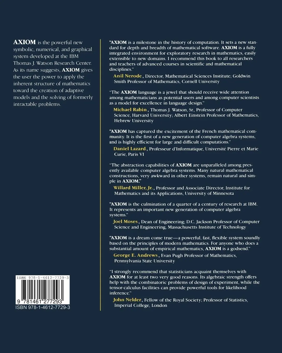 Rückseite: 9781461277293 | ax¿om(TM) | The Scientific Computation System | Jenks (u. a.) | Buch