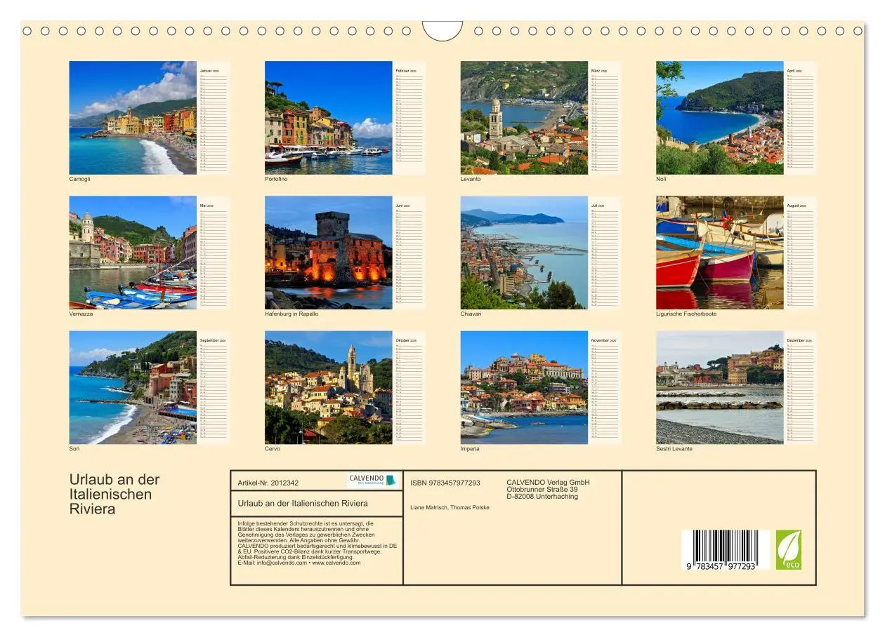 Bild: 9783457977293 | Urlaub an der Italienischen Riviera (Wandkalender 2026 DIN A3...