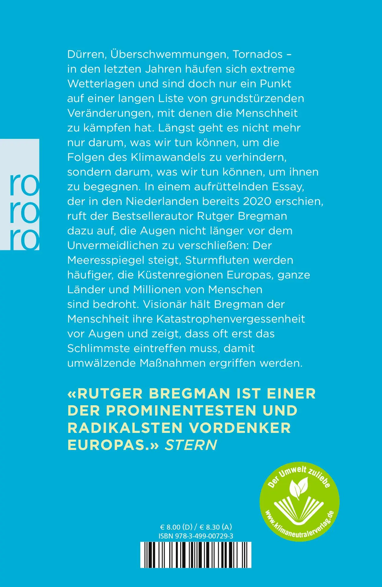Rückseite: 9783499007293 | Wenn das Wasser kommt | Ein Essay | Rutger Bregman | Buch | 64 S.