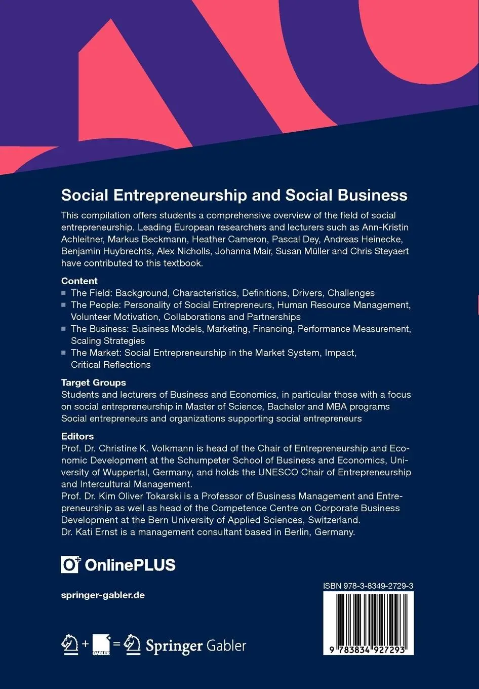 Rückseite: 9783834927293 | Social Entrepreneurship and Social Business | Volkmann (u. a.) | Buch