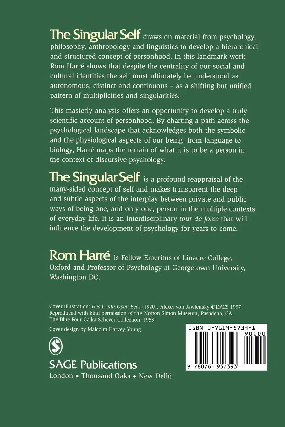 Rückseite: 9780761957393 | The Singular Self | An Introduction to the Psychology of Personhood