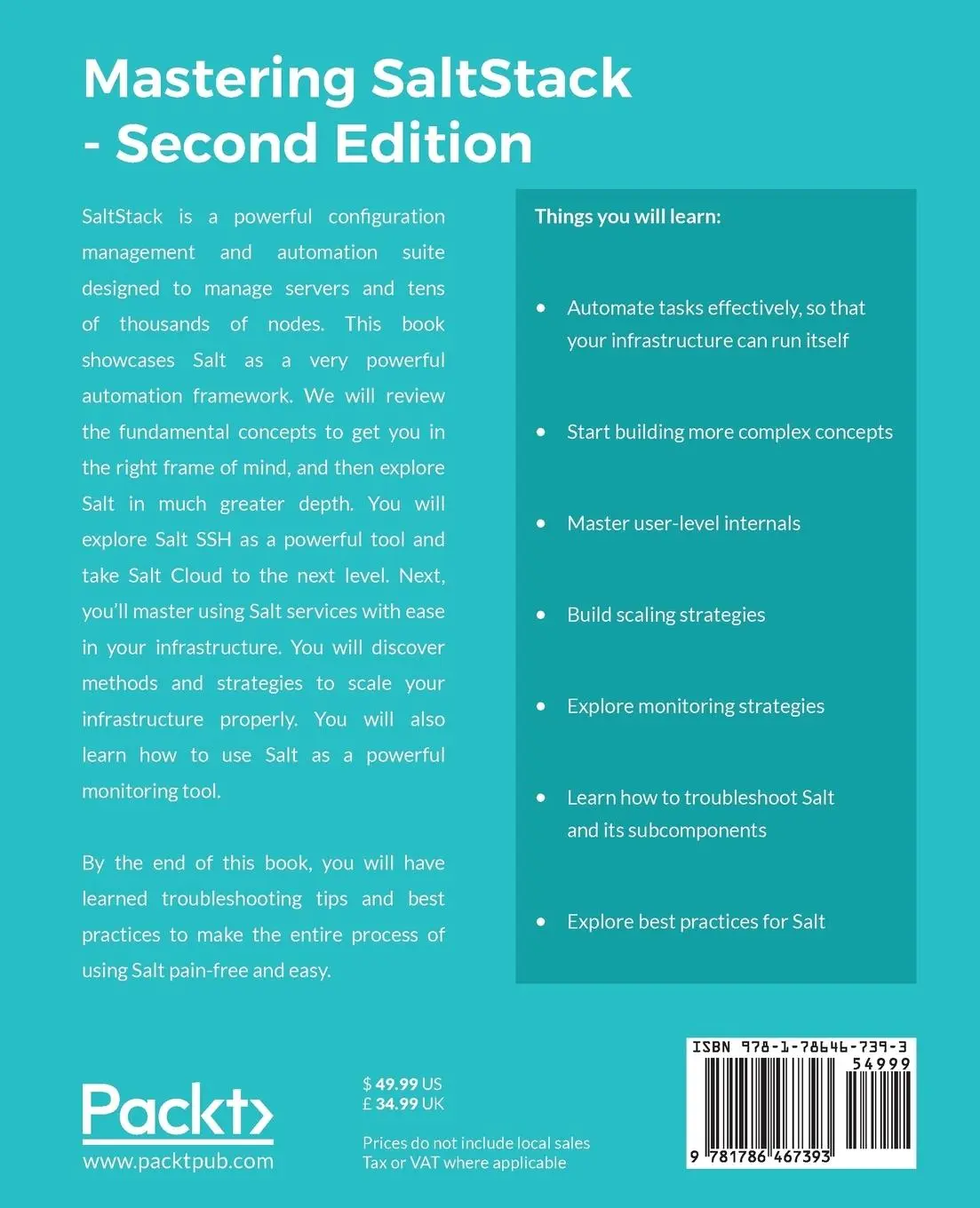 Rückseite: 9781786467393 | Mastering SaltStack | Use Salt to the fullest | Joseph Hall | Buch