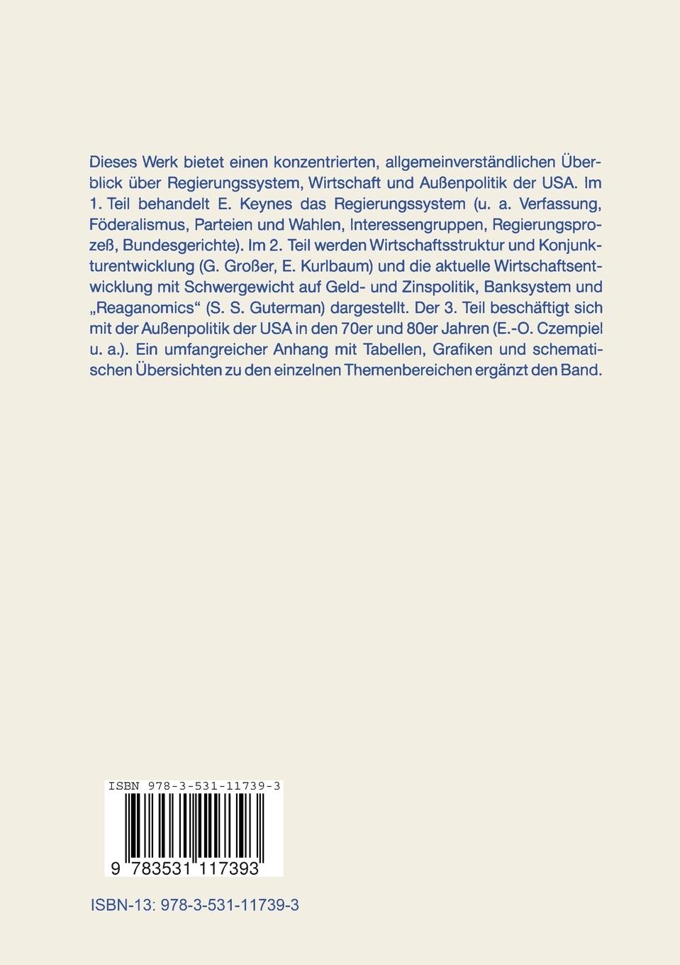 Rückseite: 9783531117393 | Politik und Wirtschaft in den USA | Ernst-Otto Czempiel | Taschenbuch