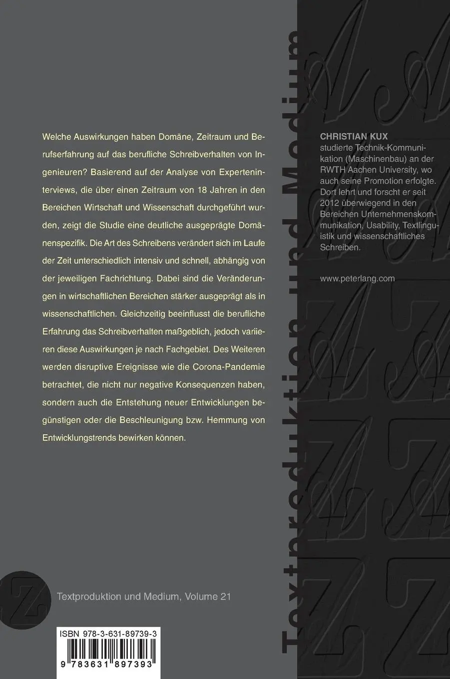 Rückseite: 9783631897393 | Schreiben im Ingenieurberuf | Eine qualitative Langzeitstudie | Kux