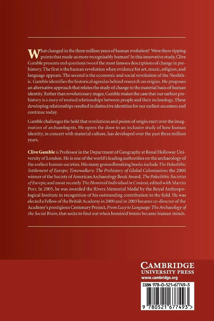 Rückseite: 9780521677493 | Origins and Revolutions | Clive Gamble | Taschenbuch | Paperback