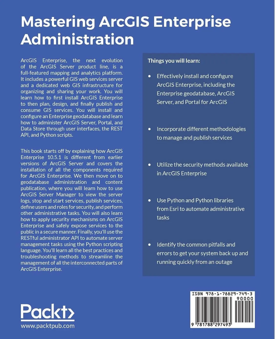 Rückseite: 9781788297493 | Mastering ArcGIS Enterprise Administration | Chad Cooper | Taschenbuch