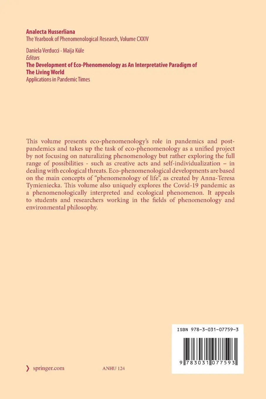 Rückseite: 9783031077593 | The Development of Eco-Phenomenology as An Interpretative Paradigm...
