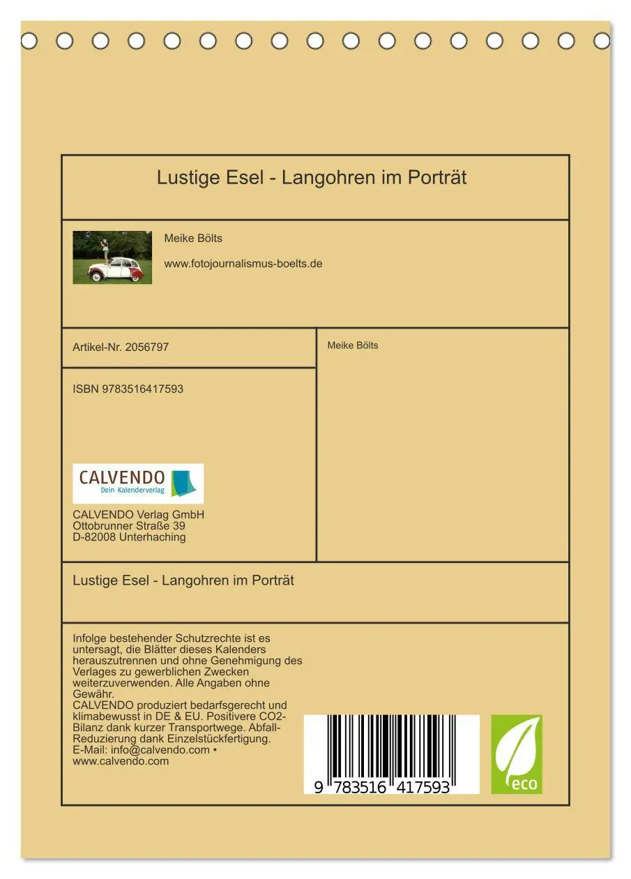 Bild: 9783516417593 | Lustige Esel - Langohren im Porträt (Tischkalender 2026 DIN A5...