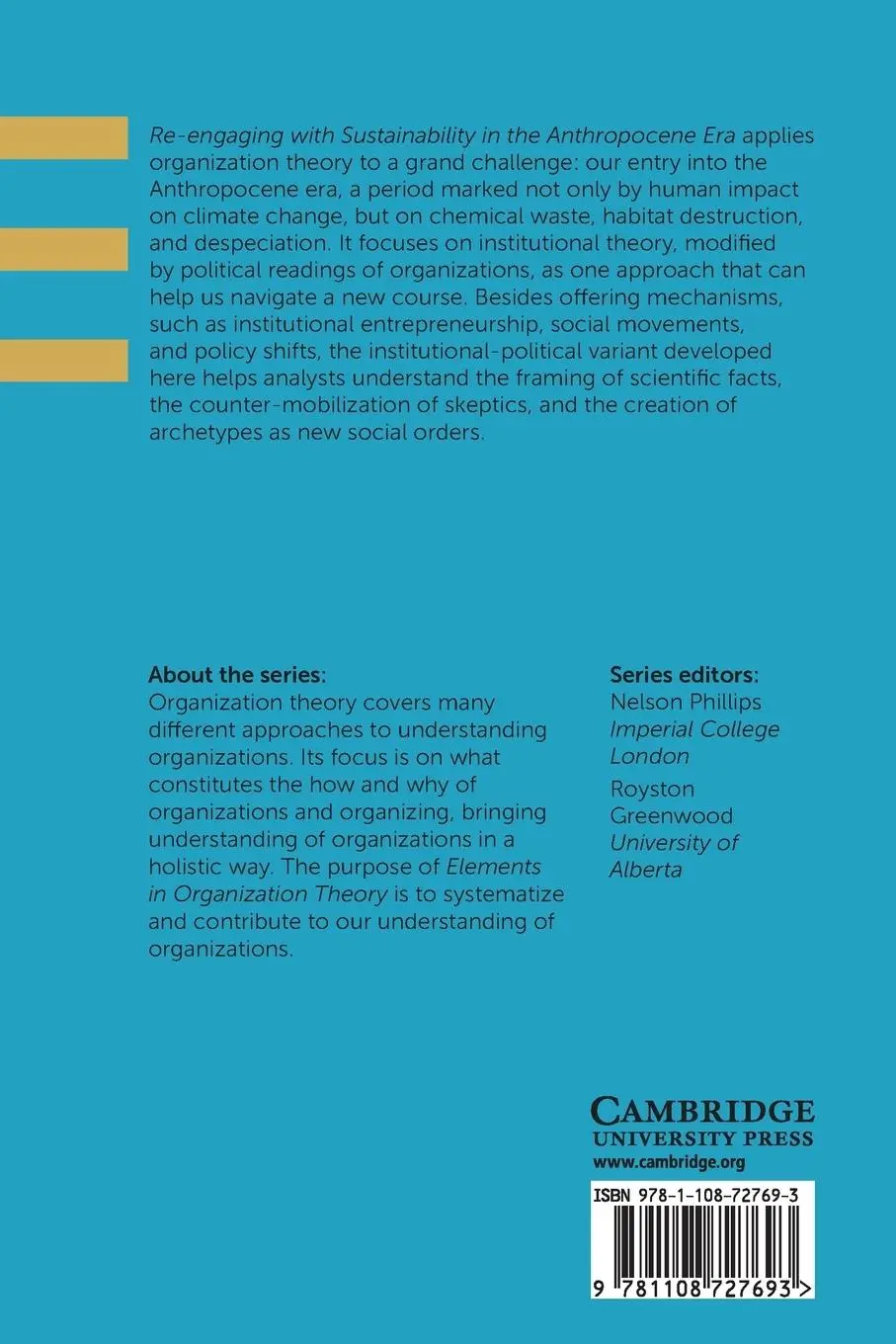 Rückseite: 9781108727693 | Re-engaging with Sustainability in the Anthropocene Era | Taschenbuch