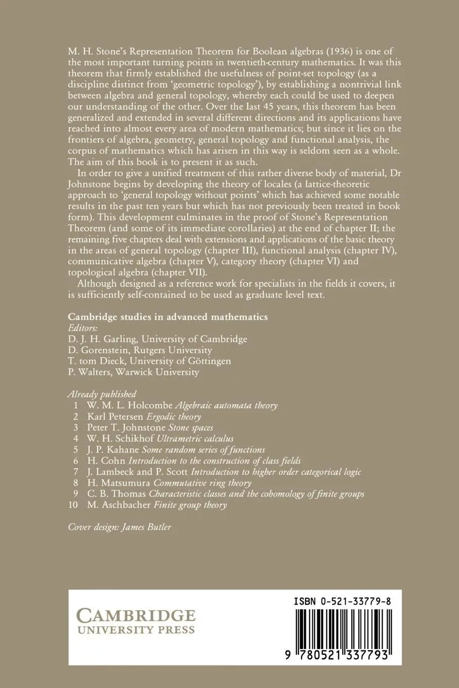 Rückseite: 9780521337793 | Stone Spaces | P. T. Johnstone | Taschenbuch | Englisch | 2002