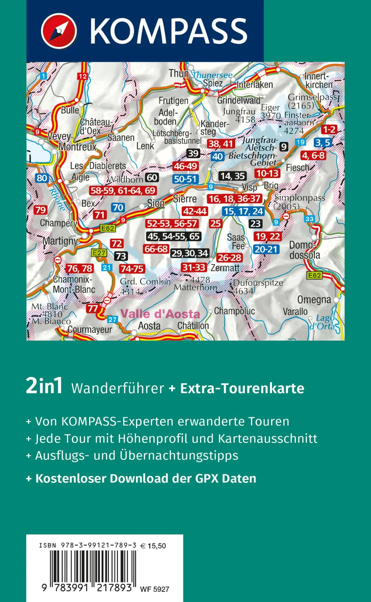 Rückseite: 9783991217893 | KOMPASS Wanderführer Wallis, 80 Touren mit Extra-Tourenkarte | Buch