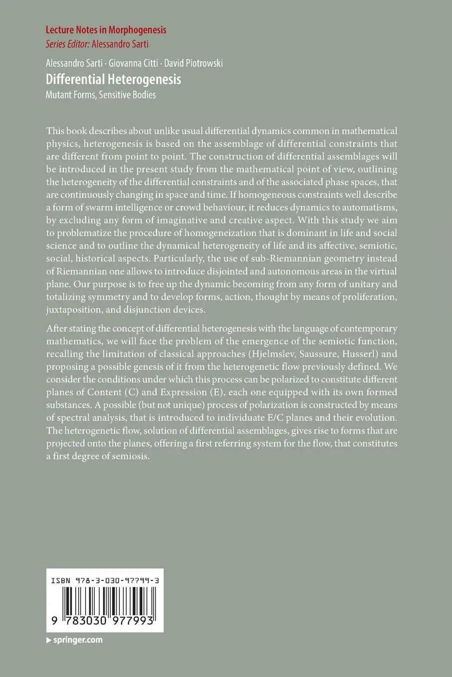 Rückseite: 9783030977993 | Differential Heterogenesis | Mutant Forms, Sensitive Bodies | Buch | x