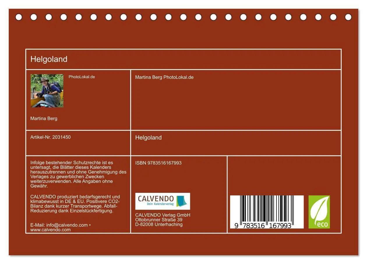 Bild: 9783516167993 | Helgoland (Tischkalender 2026 DIN A5 quer), CALVENDO Monatskalender