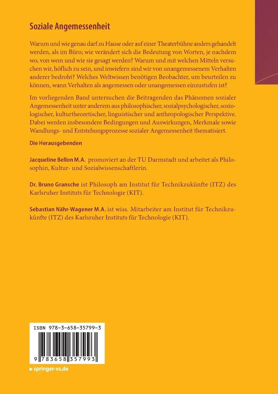 Rückseite: 9783658357993 | Soziale Angemessenheit | Forschung zu Kulturtechniken des Verhaltens