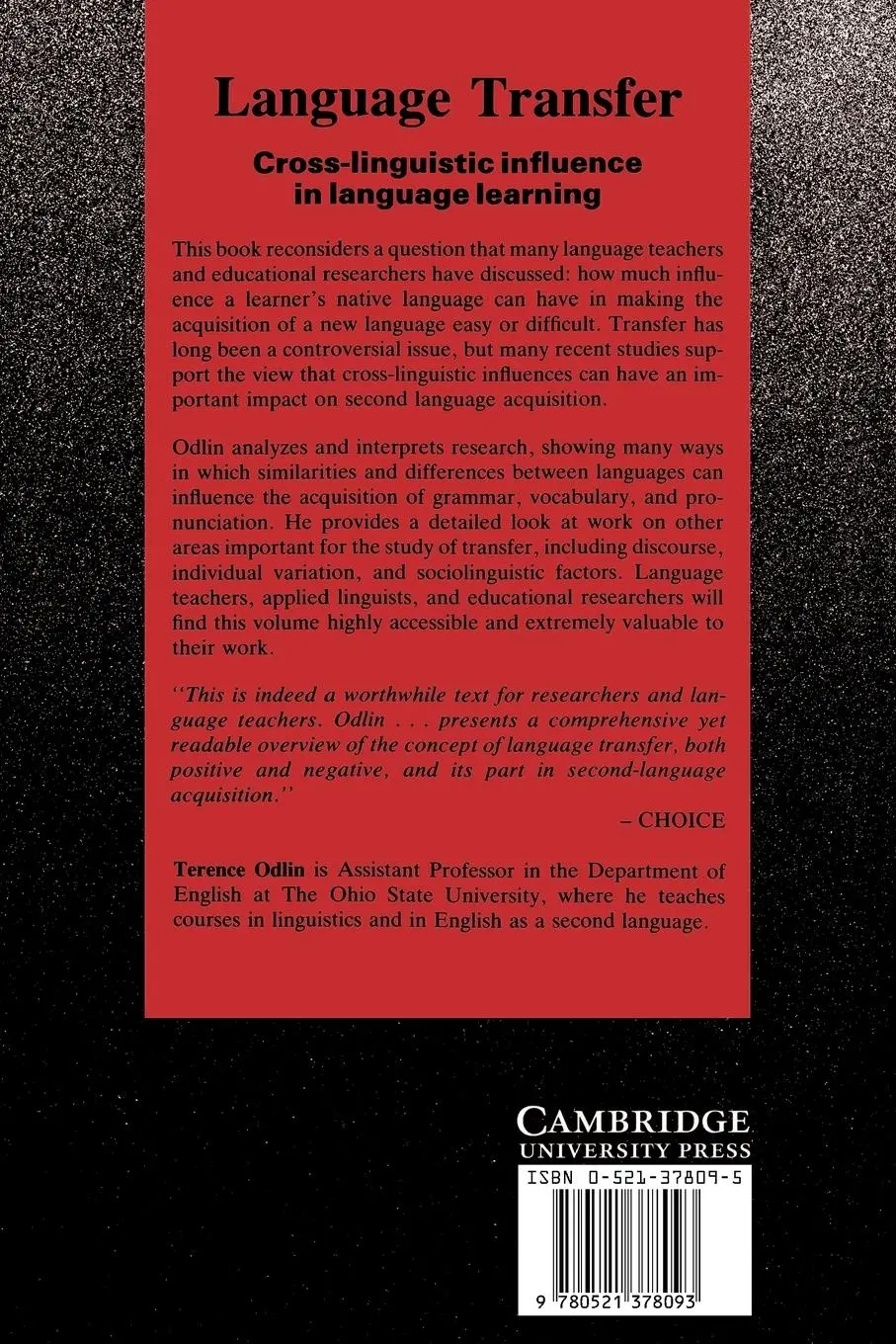 Rückseite: 9780521378093 | Language Transfer | Cross-Linguistic Influence in Language Learning