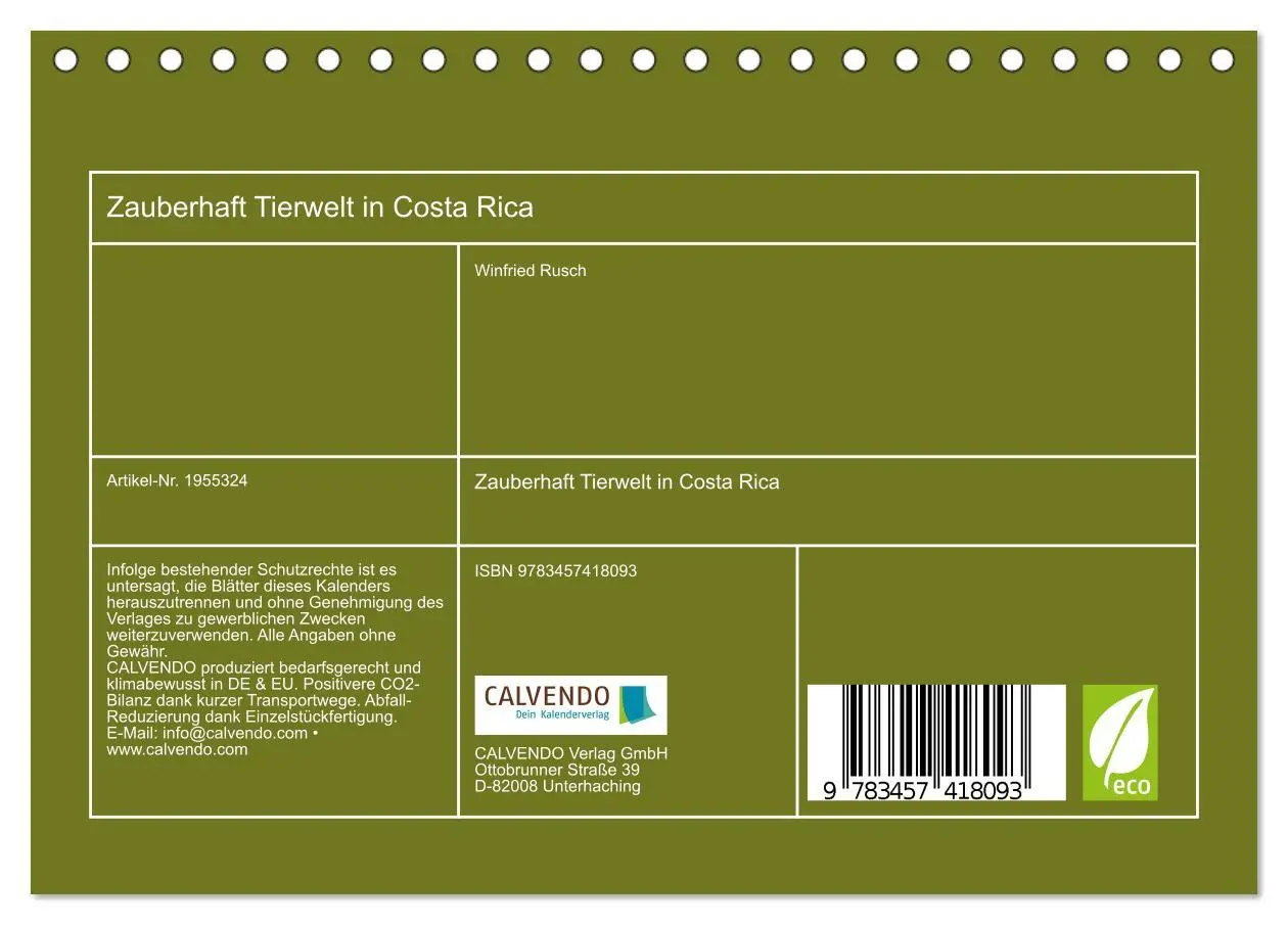 Bild: 9783457418093 | Zauberhaft Tierwelt in Costa Rica (Tischkalender 2026 DIN A5 quer),...
