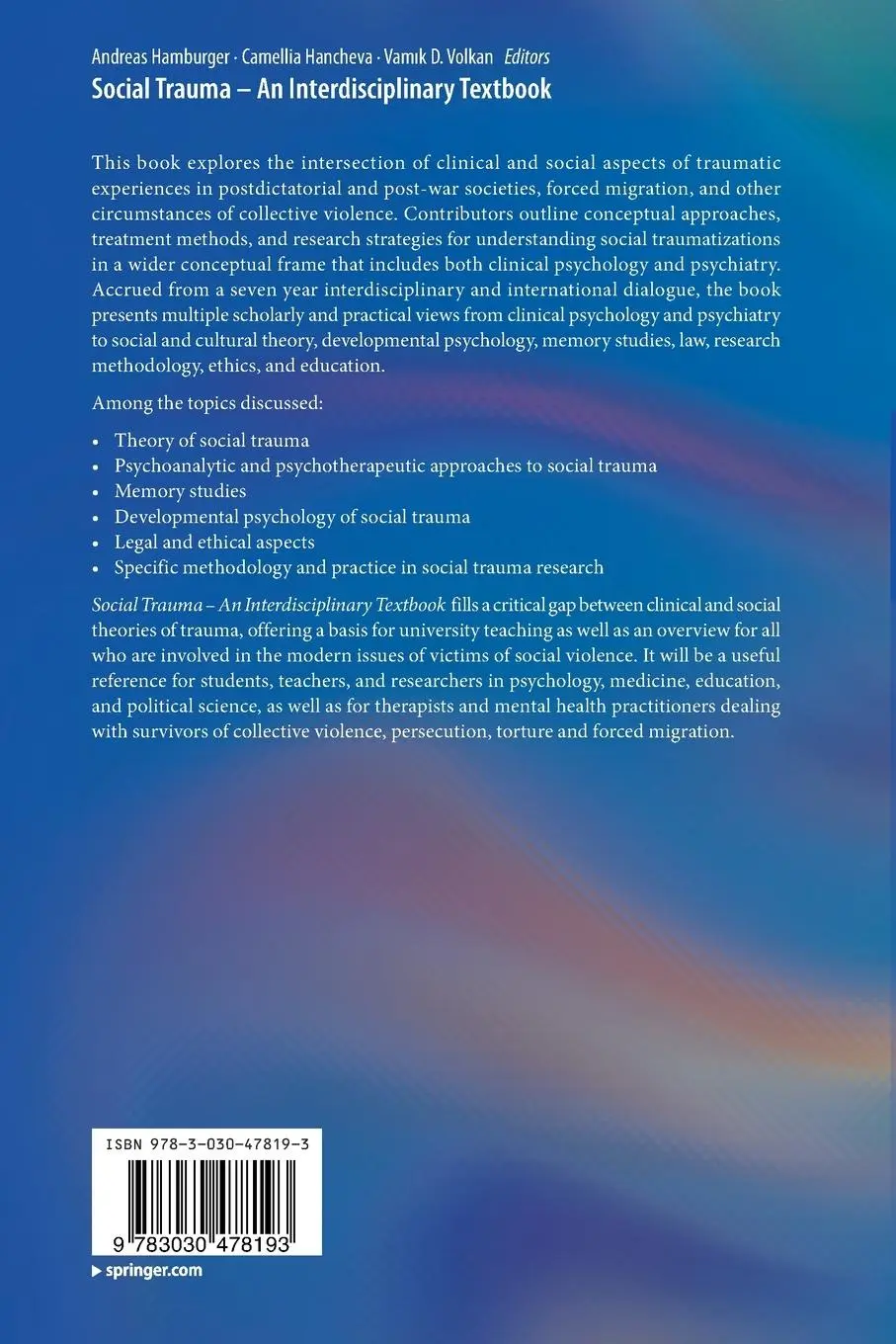 Rückseite: 9783030478193 | Social Trauma - An Interdisciplinary Textbook | Hamburger (u. a.)