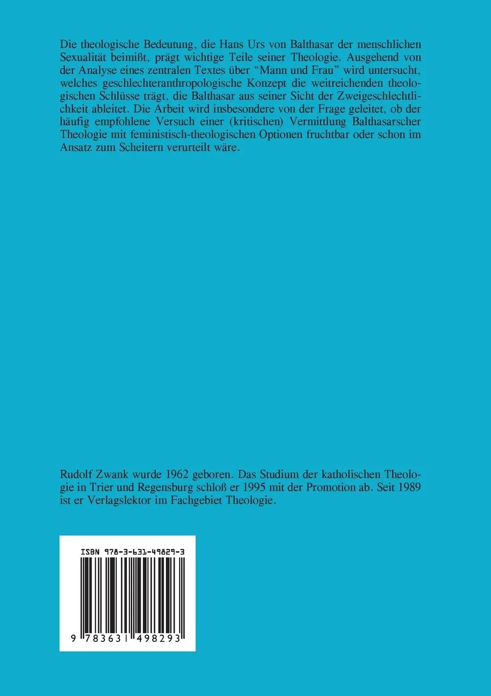 Rückseite: 9783631498293 | Geschlechteranthropologie in theologischer Perspektive? | Rudolf Zwank