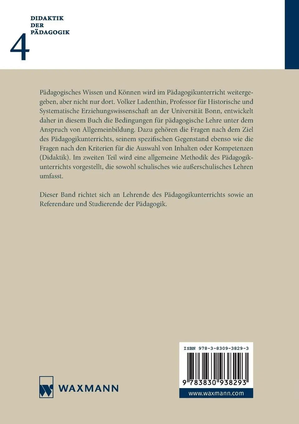Rückseite: 9783830938293 | Didaktik und Methodik des Pädagogikunterrichts | Eine Grundlegung