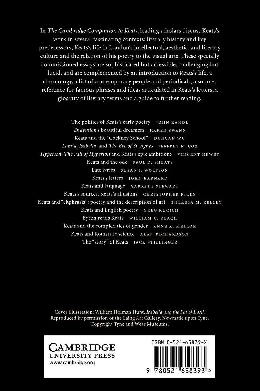 Rückseite: 9780521658393 | The Cambridge Companion to Keats | Susan Wolfson (u. a.) | Taschenbuch