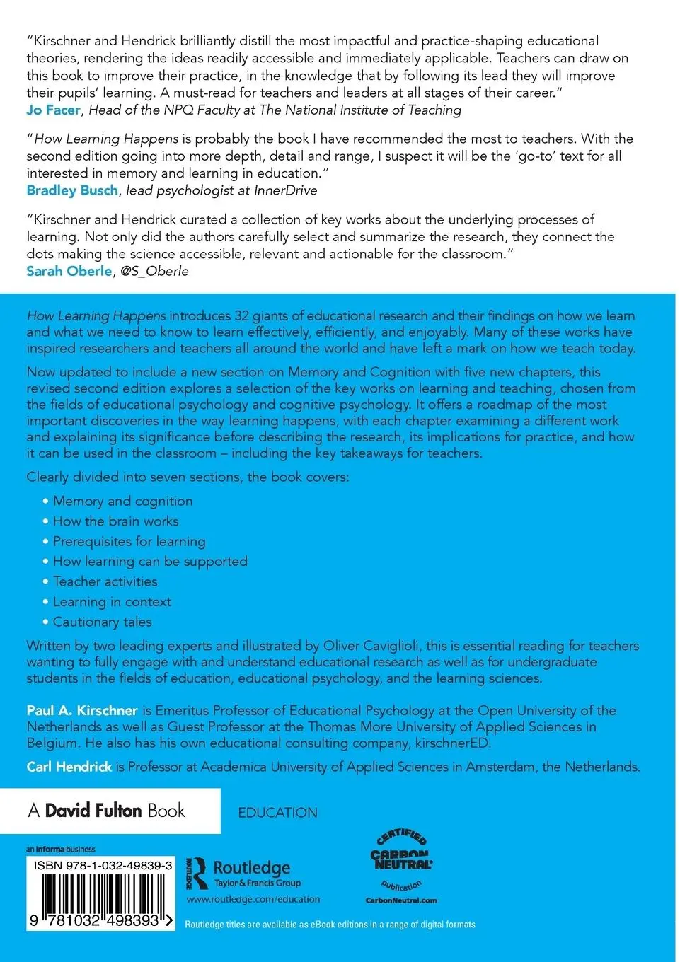 Rückseite: 9781032498393 | How Learning Happens | Paul A Kirschner (u. a.) | Taschenbuch | 2024