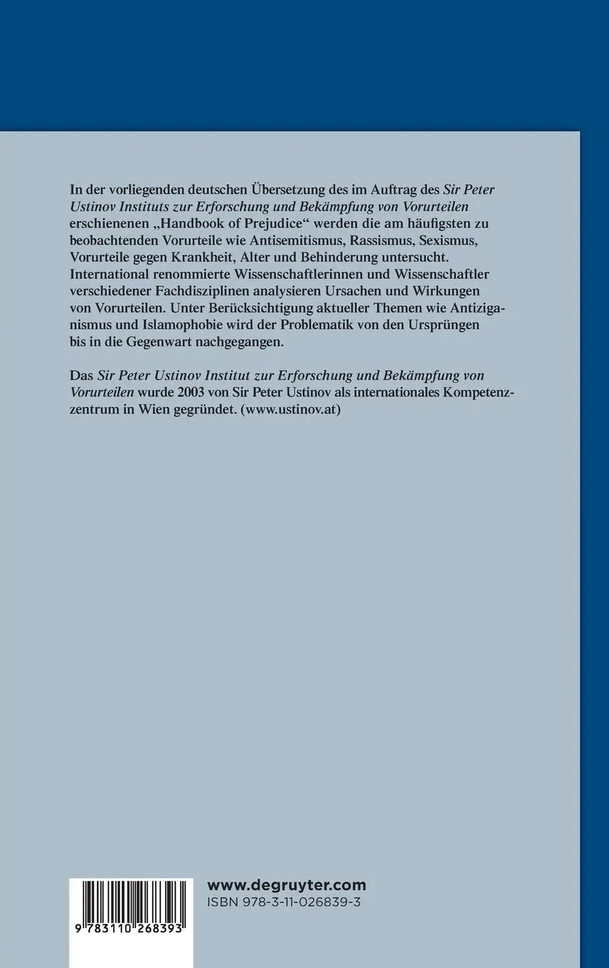 Rückseite: 9783110268393 | Vorurteile | Ursprünge, Formen, Bedeutung | Peter Ustinov Institut