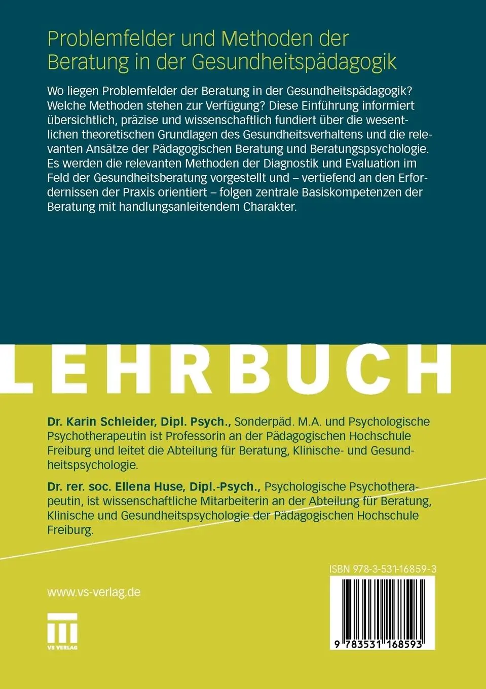 Rückseite: 9783531168593 | Problemfelder und Methoden der Beratung in der Gesundheitspädagogik
