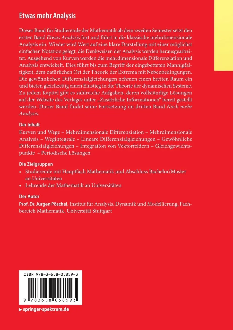 Rückseite: 9783658058593 | Etwas mehr Analysis | Eine Einführung in die mehrdimensionale Analysis