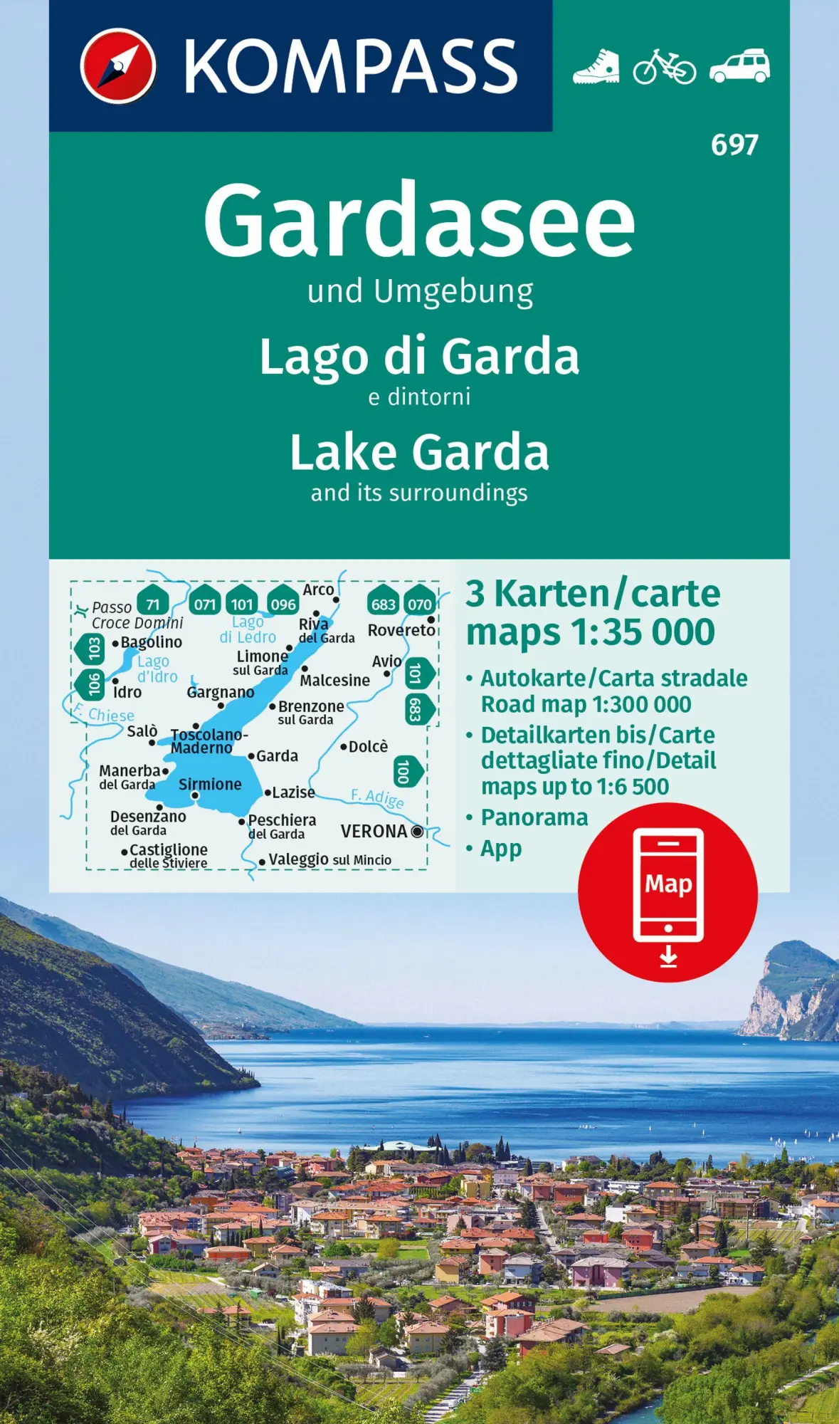 Cover: 9783991218593 | KOMPASS Wanderkarten-Set 697 Gardasee und Umgebung - Lake Garda and...