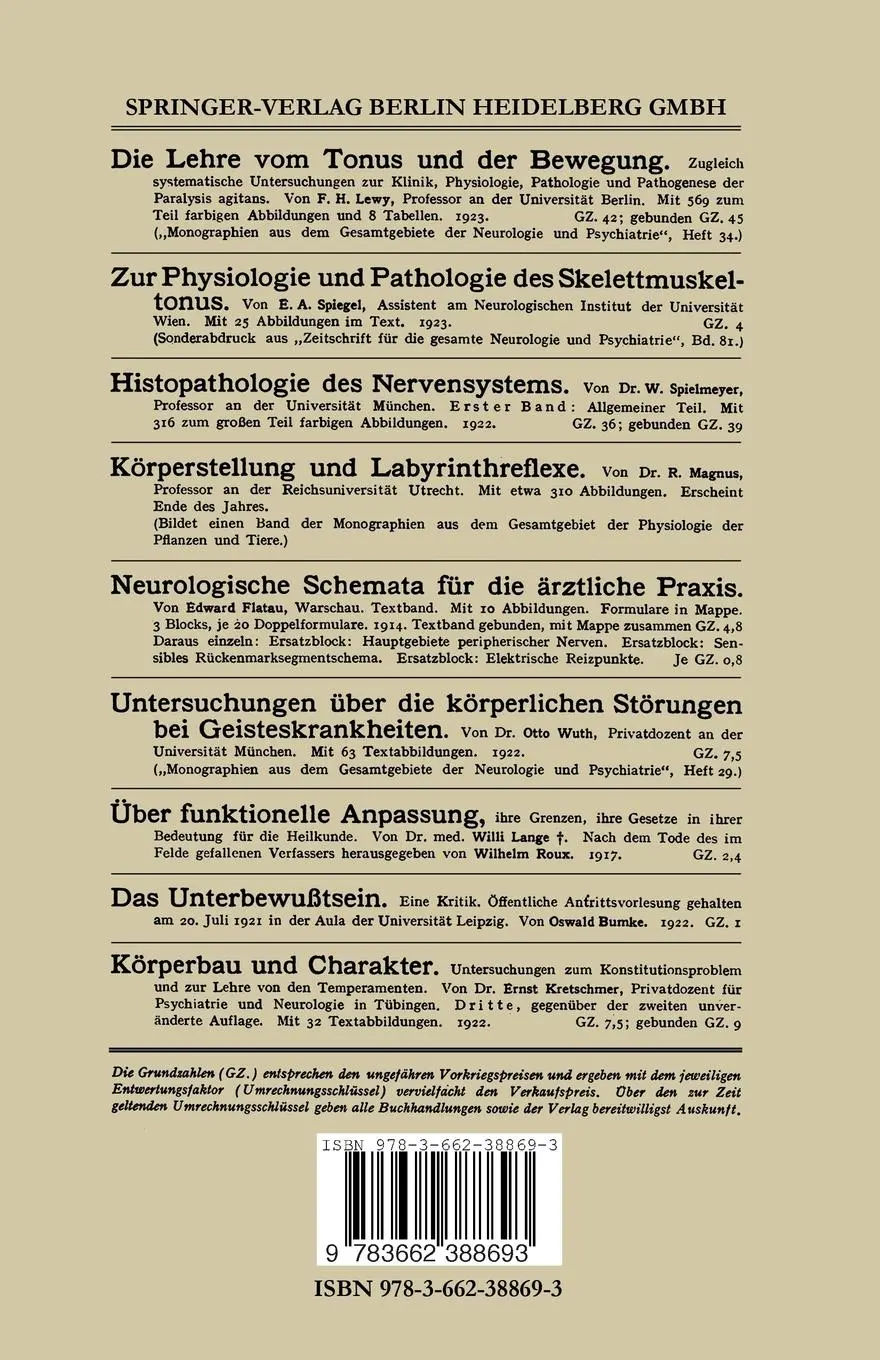 Rückseite: 9783662388693 | Das Körperschema | Paul Schilder | Taschenbuch | iii | Deutsch