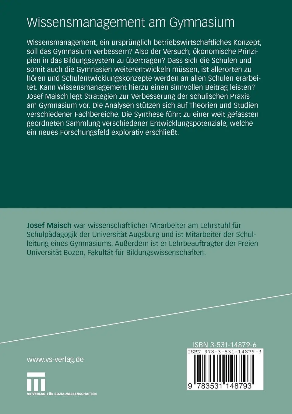 Rückseite: 9783531148793 | Wissensmanagement am Gymnasium | Anforderungen der Wissensgesellschaft