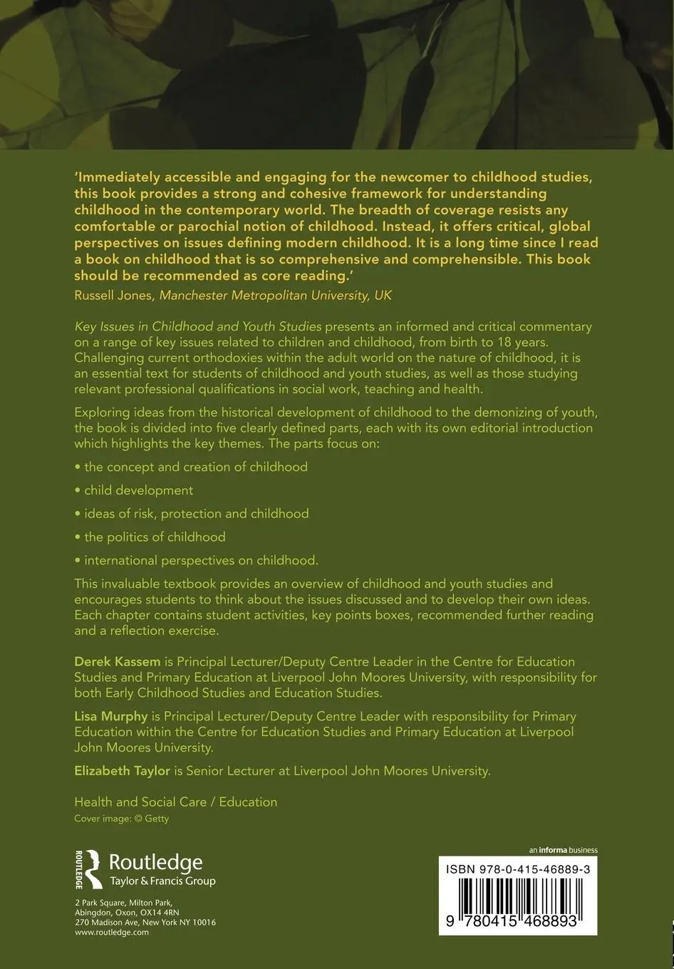 Rückseite: 9780415468893 | Key Issues in Childhood and Youth Studies | Derek Kassem (u. a.)