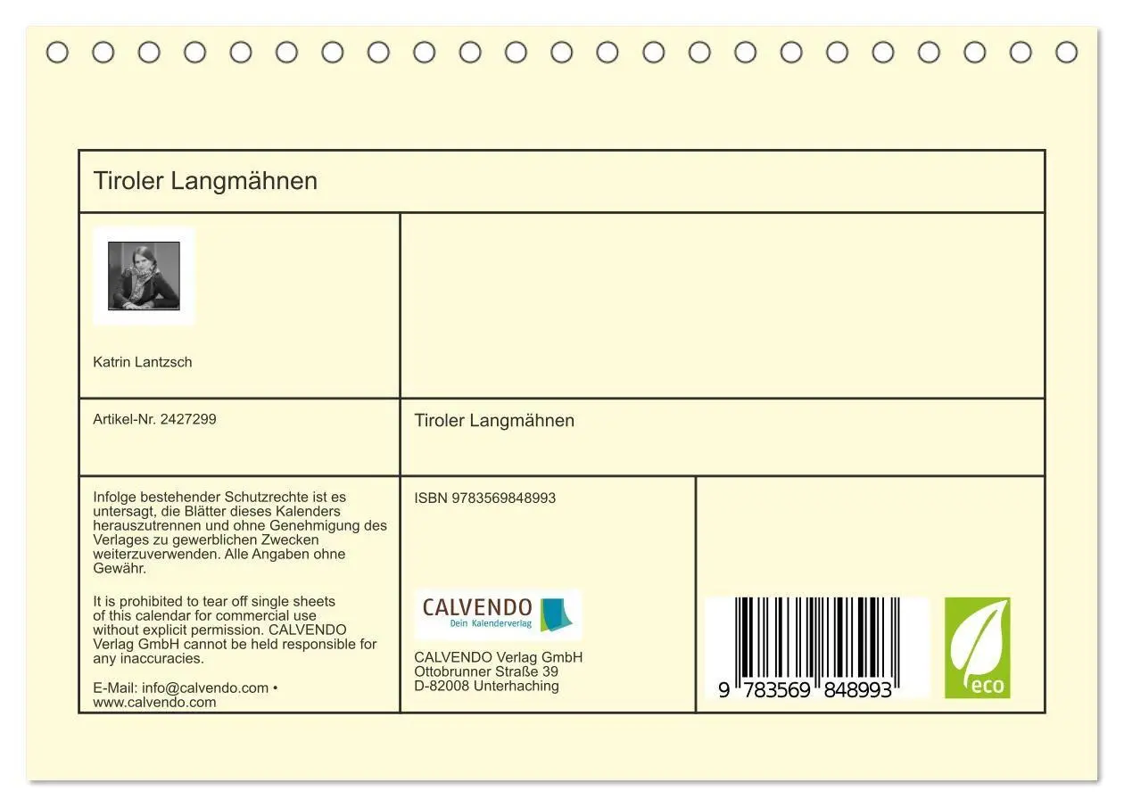 Bild: 9783569848993 | Tiroler Langmähnen (Tischkalender 2027 DIN A5 quer), CALVENDO...