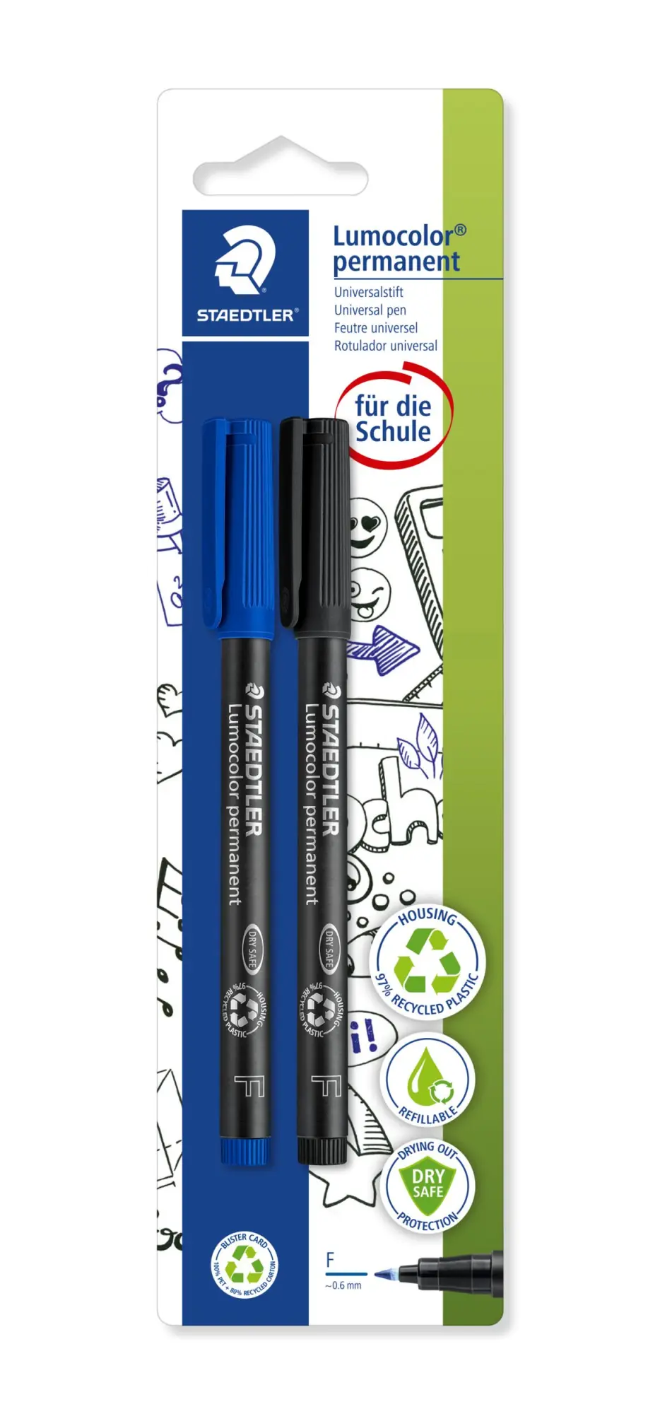 Cover: 4007817319093 | STAEDTLER Universalstift Lumocolor® permanent F, 2er Set blau/schwarz