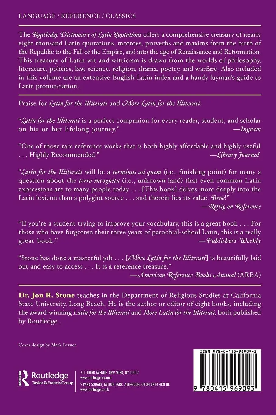 Rückseite: 9780415969093 | The Routledge Dictionary of Latin Quotations | Jon R. Stone | Buch