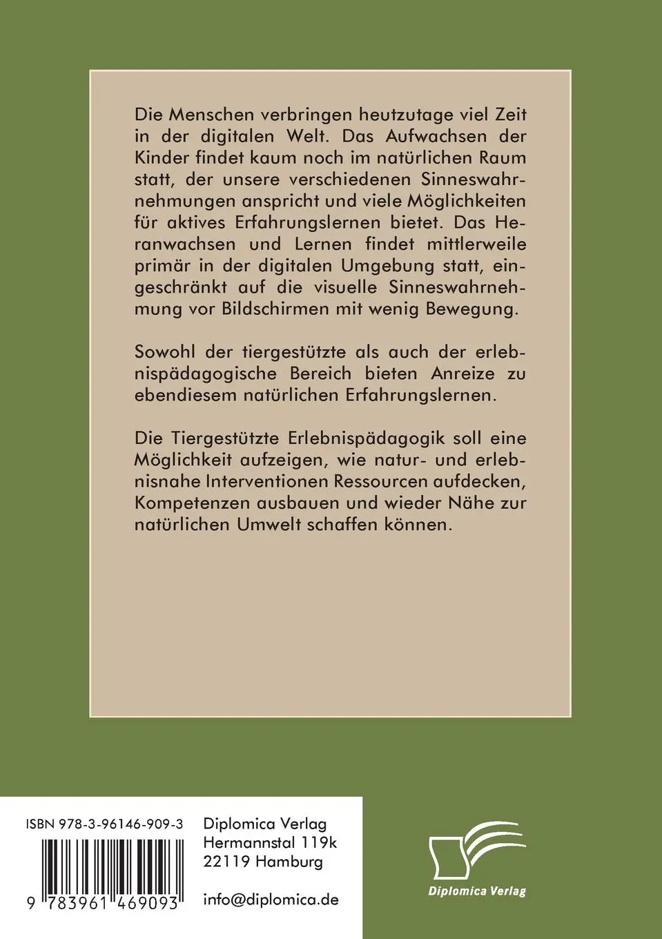 Rückseite: 9783961469093 | Die Tiergestützte Erlebnispädagogik. Die Entwicklung und...
