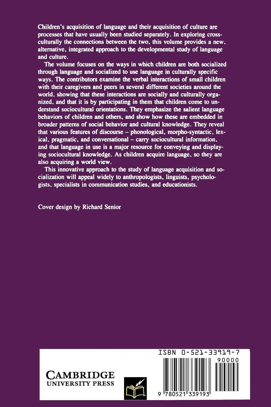 Rückseite: 9780521339193 | Language Socialization Across Cultures | Bambi B. Schieffelin (u. a.)
