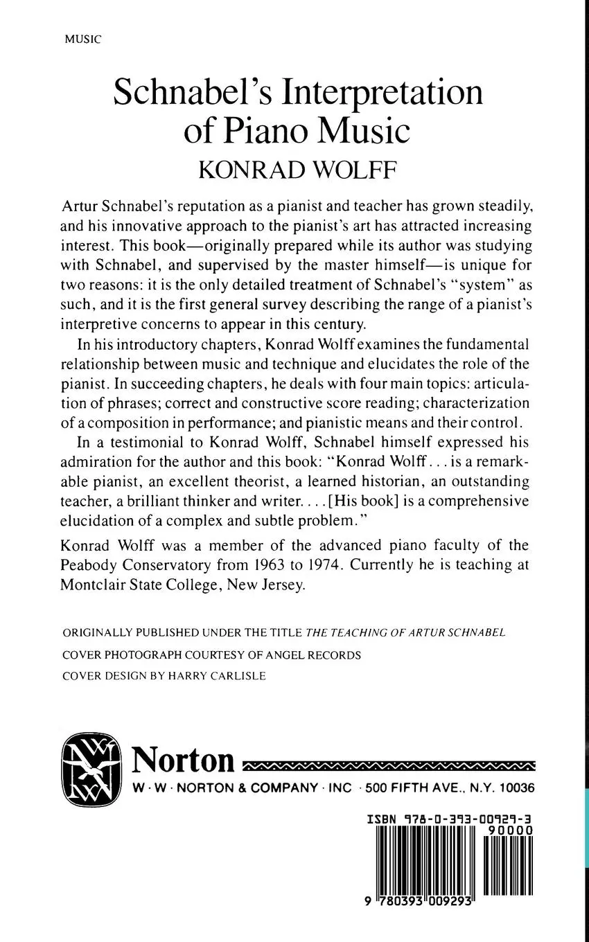 Rückseite: 9780393009293 | Schnabel's Interpretation of Piano Music | Konard Wolff (u. a.) | Buch