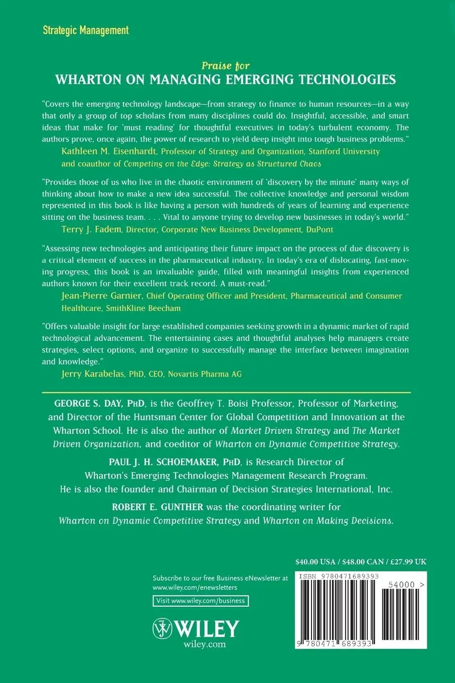 Rückseite: 9780471689393 | Wharton on Managing Emerging Technologies | George S Day (u. a.)